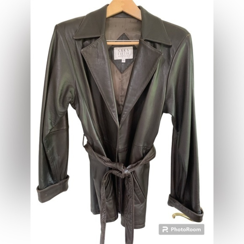Chocolate Brown Leather Car Coat Saks Fifth Ave Sz S